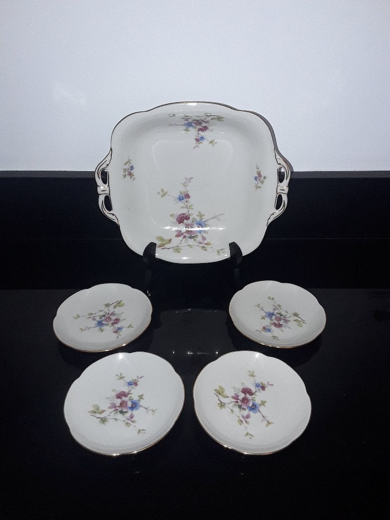 Hutschenreuther 4pers serveerstel met bloesembloemetjes, Antiek en Kunst, Verzenden