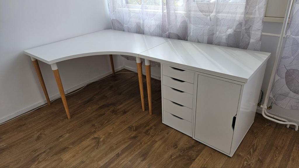 Witte IKEA Lagkapten/Alex hoekbureau - Gratis, Huis en Inrichting, Bureaus, Ophalen, Gebruikt, Spaanplaat of MDF, Hoekbureau