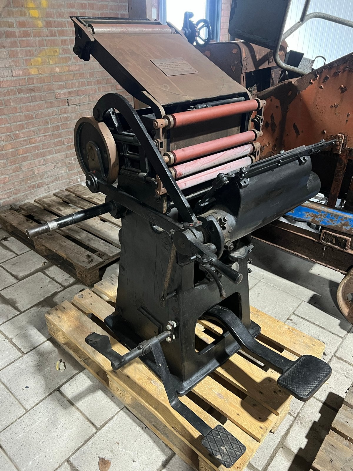 Antieke drukpers - Vintage printmachine, Ophalen