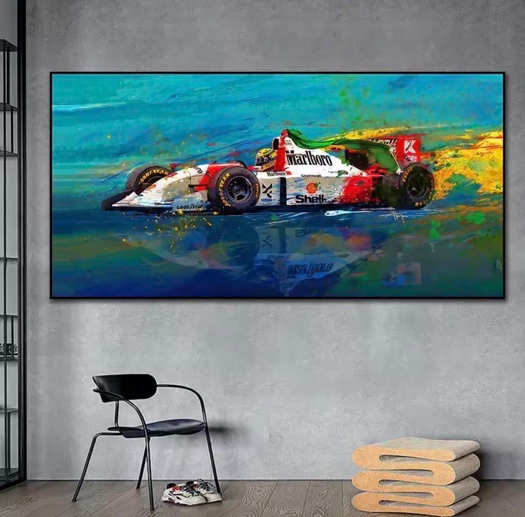 Ayrton Senna F1 Canvas Print - Scandinavisch Design, 50 tot 75 cm, Nieuw, Ophalen of Verzenden, Print