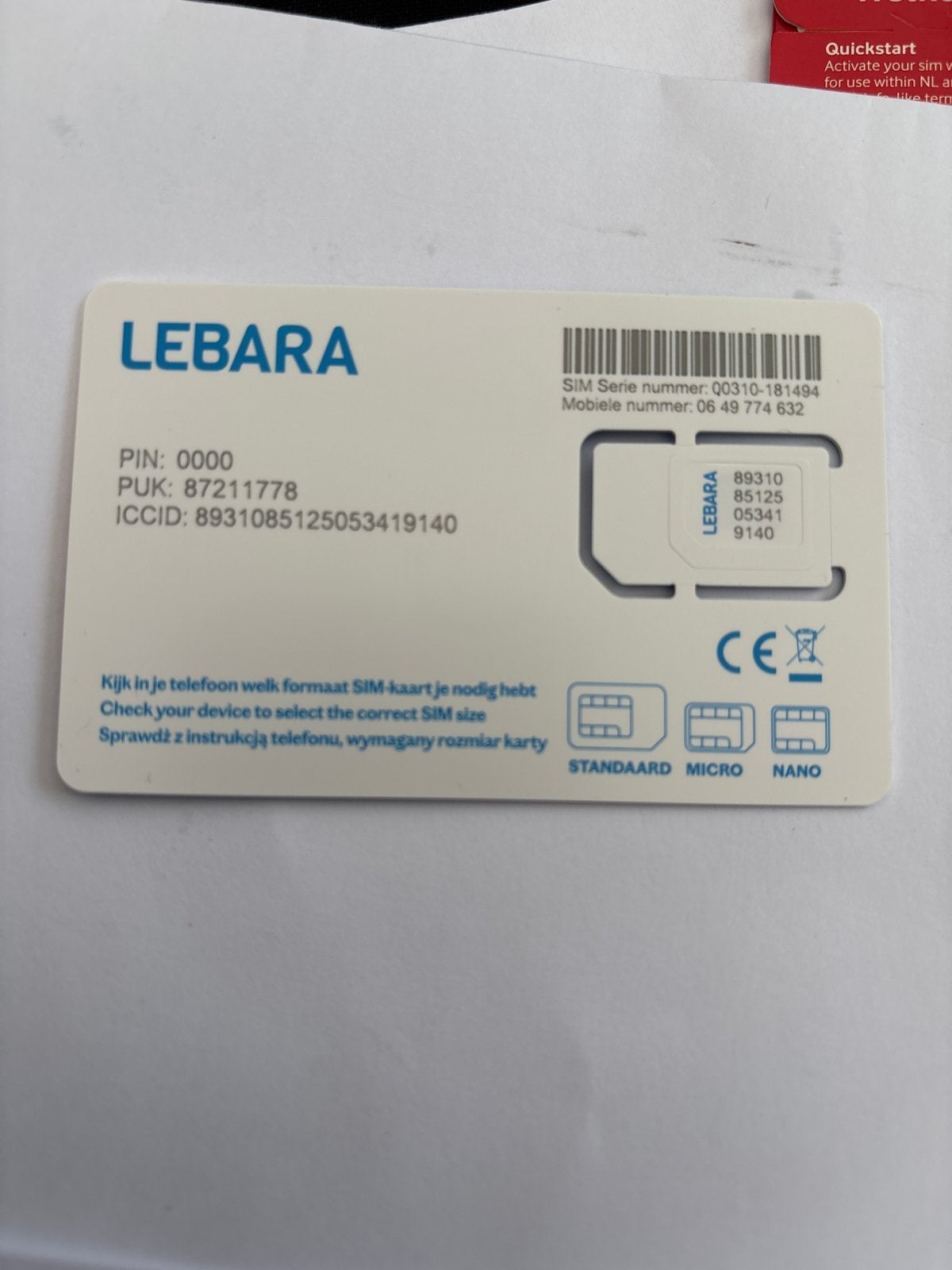 Lebara Simkaart met 0649774632 nummer, Ophalen of Verzenden, Nieuw, Overige providers, Simkaart
