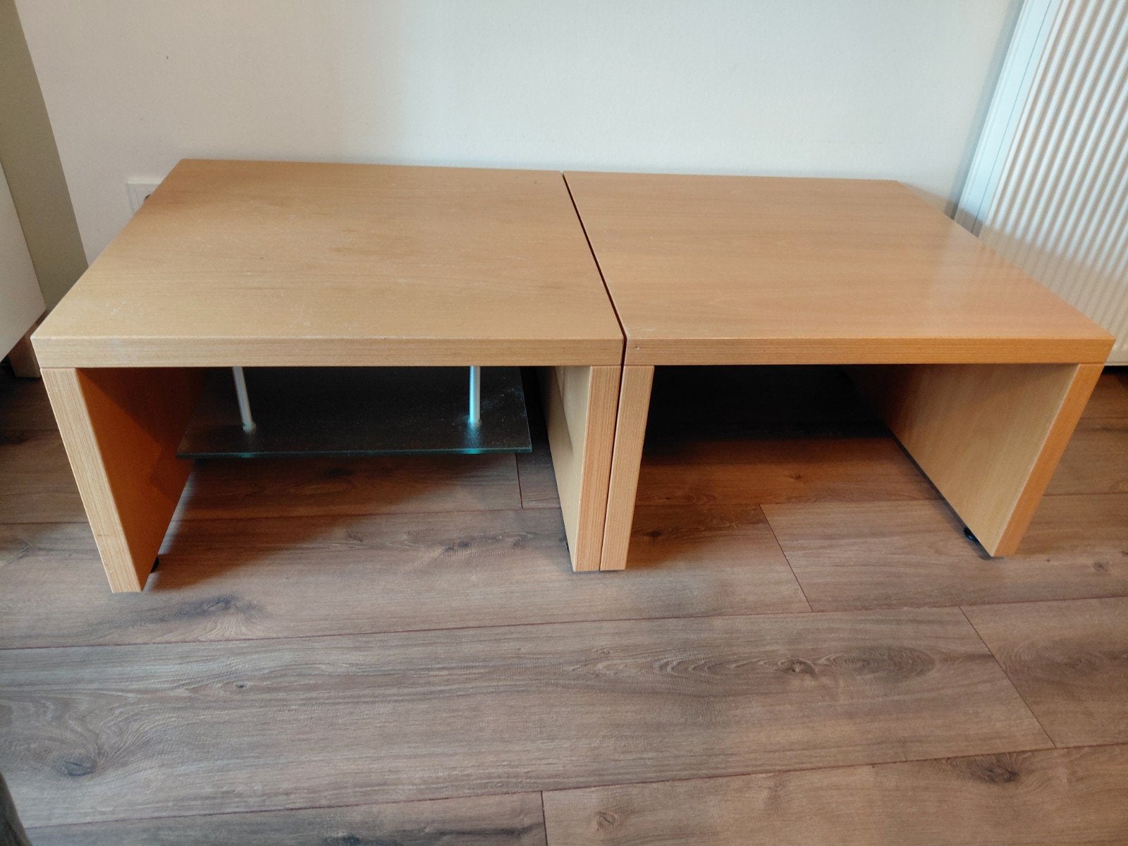 Te koop lage tafels 65 x 65, hoogte 40 cm. Beuken., Huis en Inrichting, Ophalen, Gebruikt, 50 tot 100 cm, Vierkant