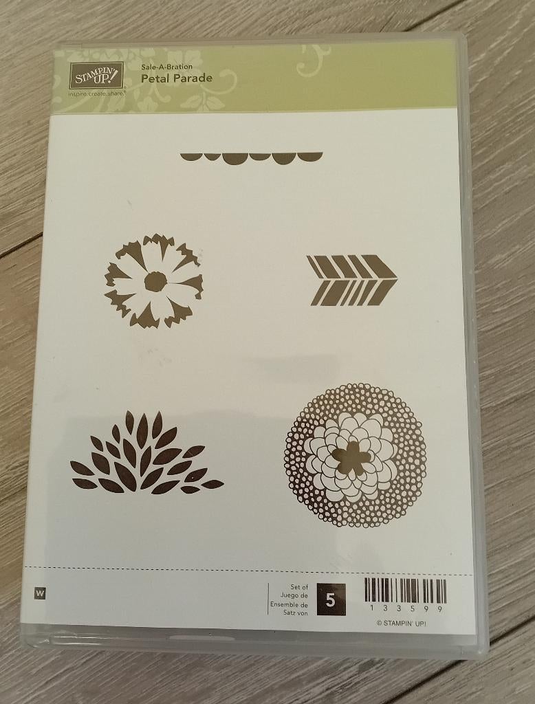 stampin' up stedmpelset Petal Parade, Hobby en Vrije tijd, Stempelen, Ophalen of Verzenden, Gebruikt, Houten stempel