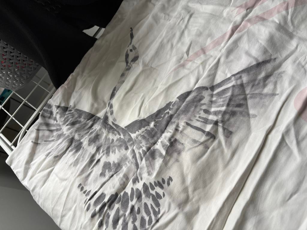 Dekbedovertrek 240x220 Satijn/katoen Kraanvogel, Huis en Inrichting, Slaapkamer | Beddengoed, Gebruikt, Wit, Dekbedovertrek, Tweepersoons