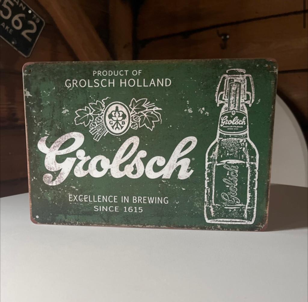 Vintage Grolsch Metalen Bord - Product of Holland, Xx, Xx, Nieuw, Ophalen of Verzenden