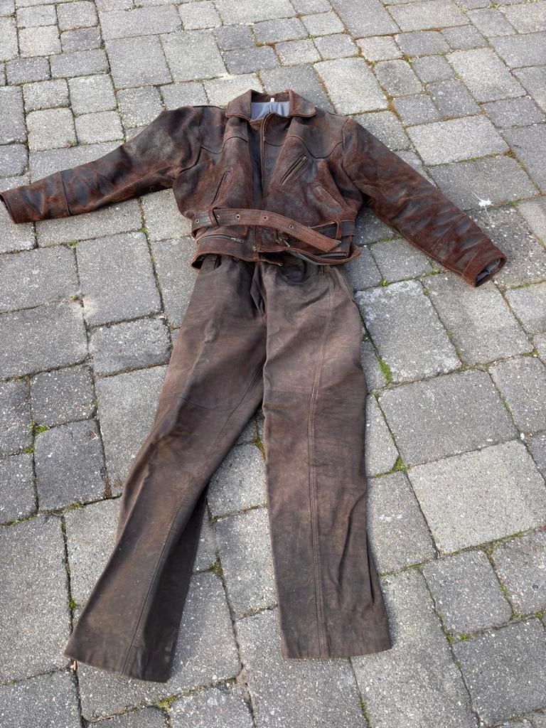 Zware Leren motor jas plus broek, Ophalen, Tweedehands
