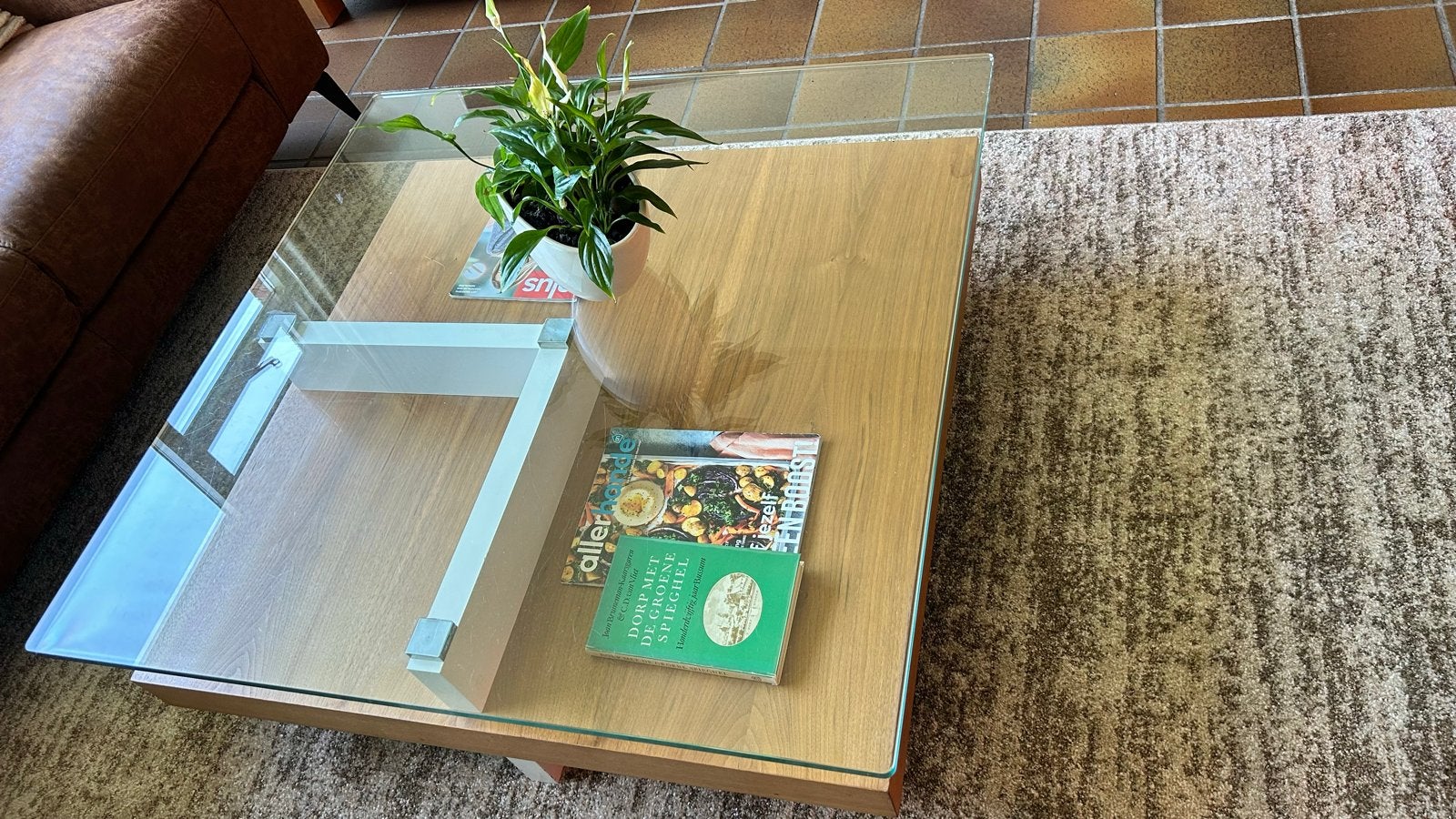 Design salontafel  cm, Ophalen, 100 tot 150 cm, Glas, Vierkant