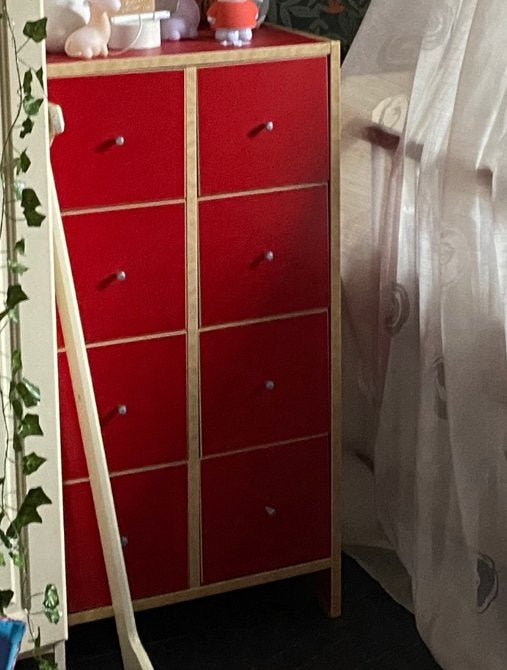 Rood ladekastje ladenkast robin ikea bruin hout 8 lades red, Ophalen, Gebruikt, 50 tot 100 cm, 3 of 4 laden