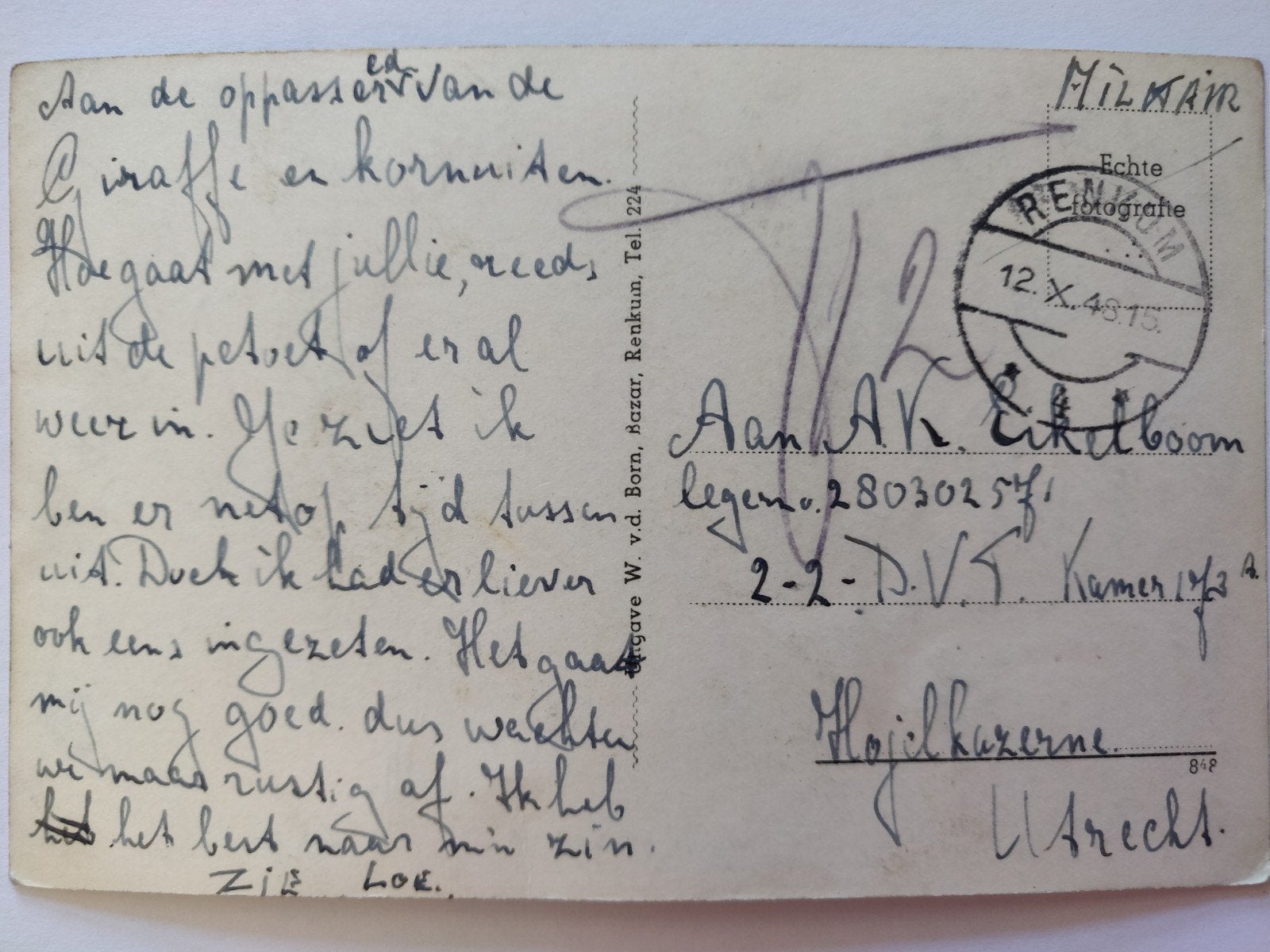c2203 renkum militair, Verzamelen, Ansichtkaarten | Nederland, Ophalen of Verzenden, 1920 tot 1940