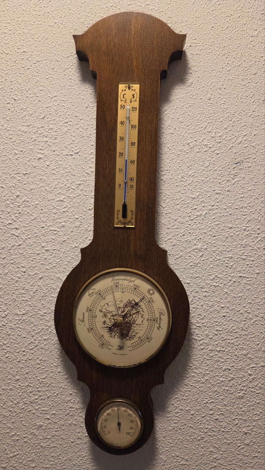 Antieke Barometer Thermometer, Audio, Tv en Foto, Weerstations en Barometers, Ophalen of Verzenden, Gebruikt, Barometer