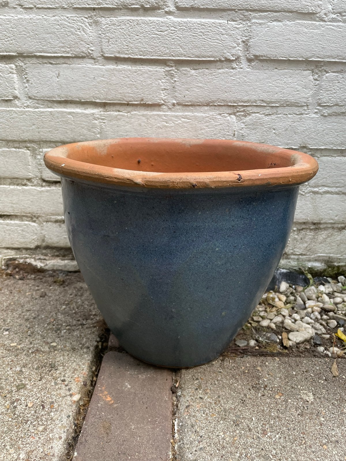 Terracotta plantenpot met lichtblauw glazuur (H 25,5 cm), Tuin en Terras, Bloempotten, Rond, Zo goed als nieuw, Minder dan 40 cm