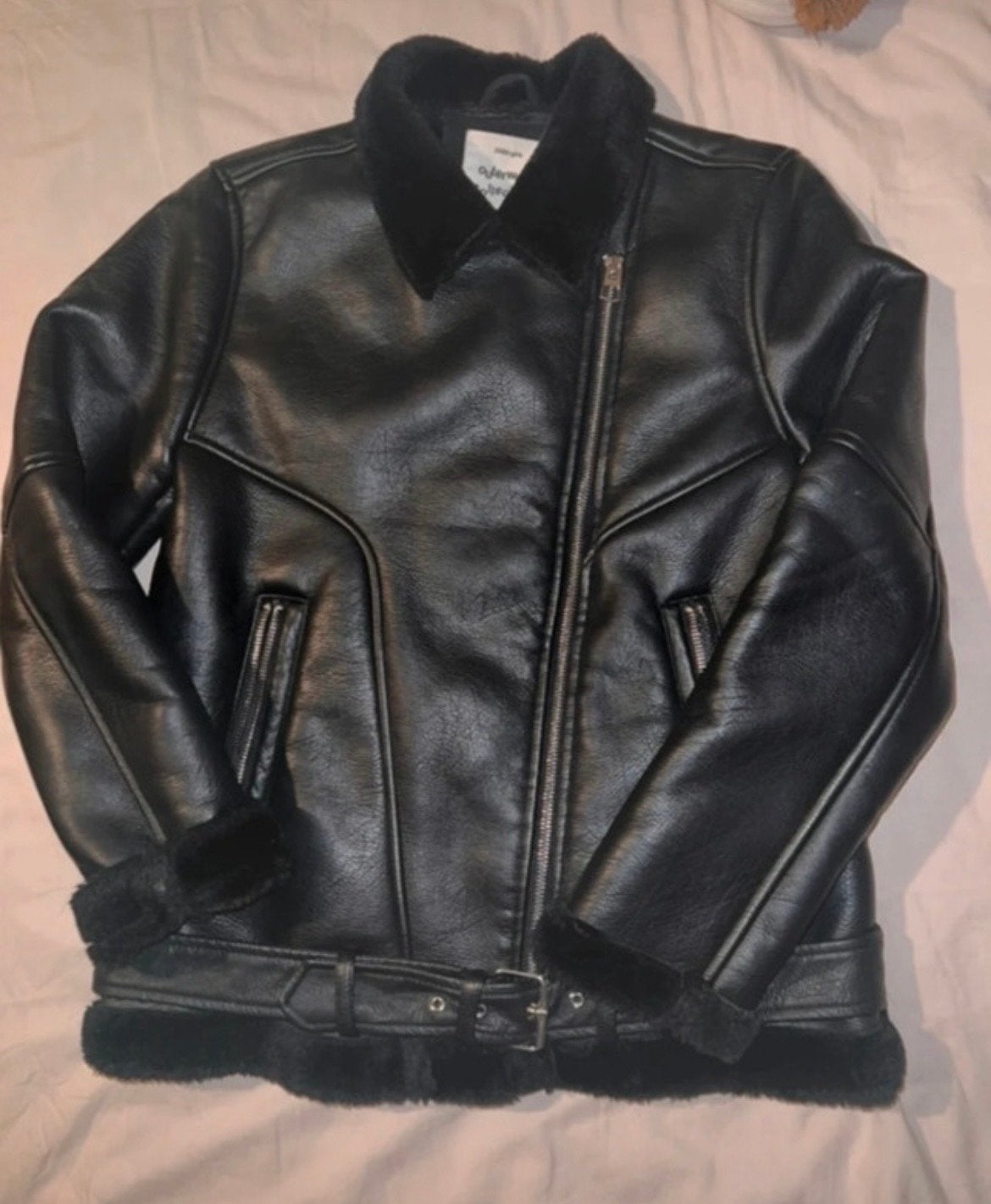 Zara Leren Lammy Coat Meisjes - Zwart, Maat 164, Kinderen en Baby's, Verzenden, Nieuw, Meisje, Jas