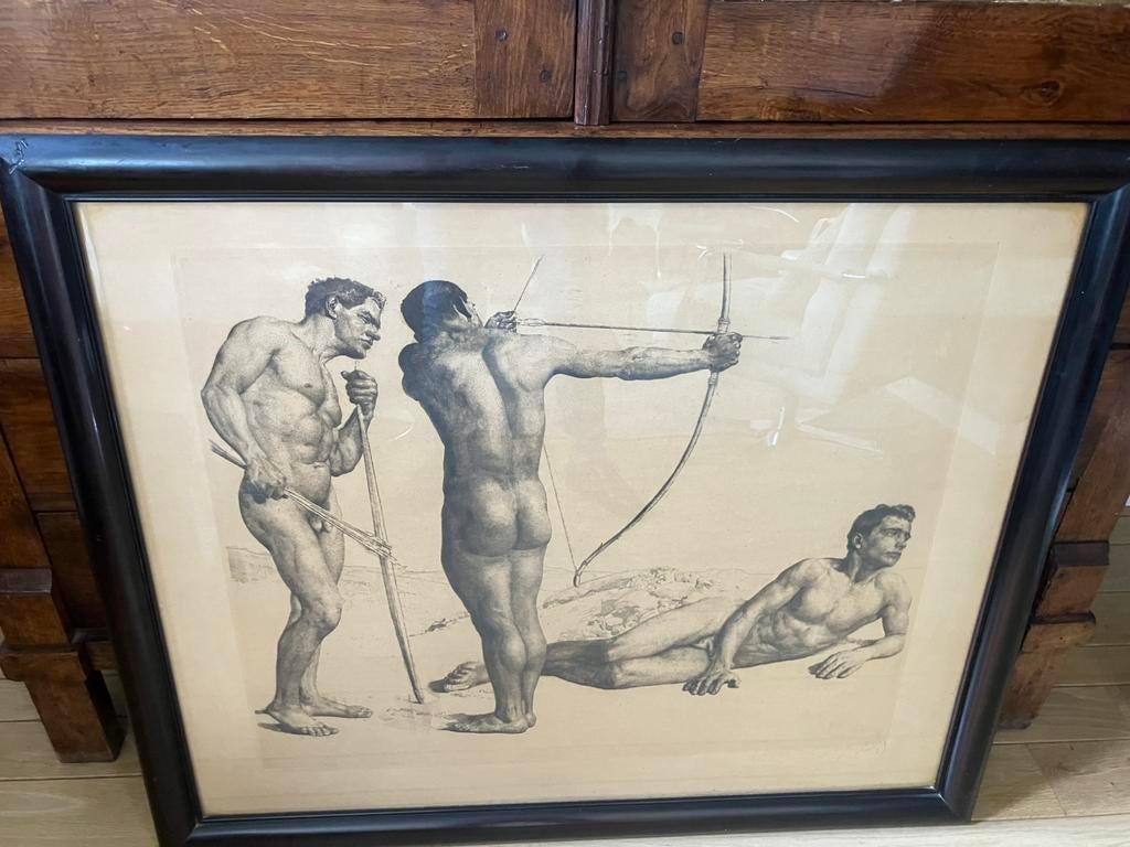 Schilderij originele ets Erich Wolfsfeld drei Bogenschutzen, Ophalen of Verzenden