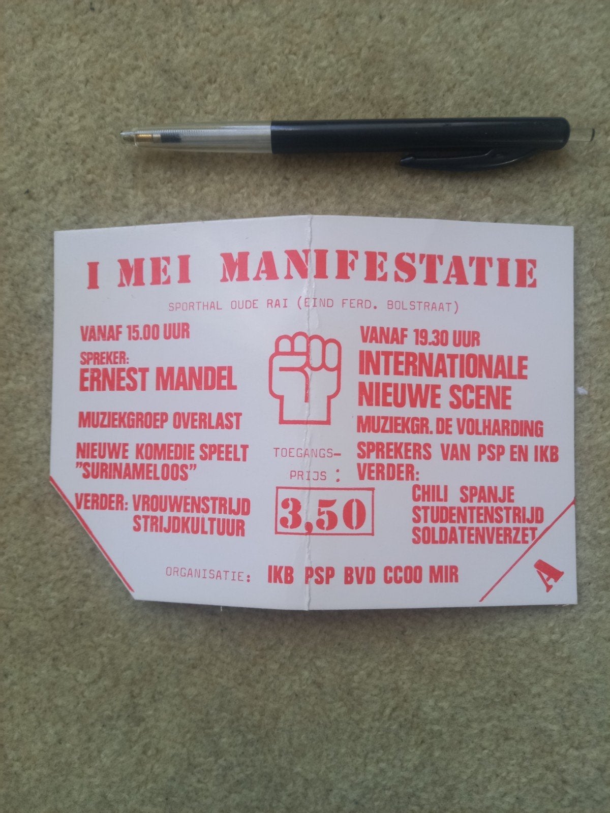 toegangsbewijs 1 MEI MANIFESTATIE 1976, Verzenden, Overige typen