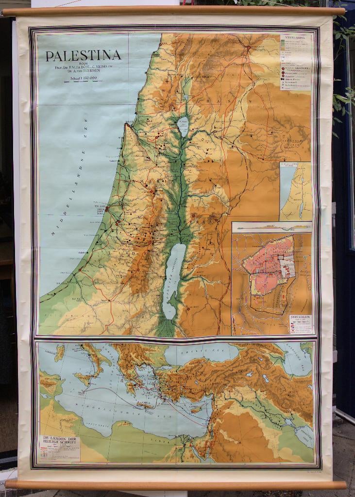 Schoolkaart Palestina, Antiek en Kunst, Antiek | Schoolplaten, Ophalen, Aardrijkskunde