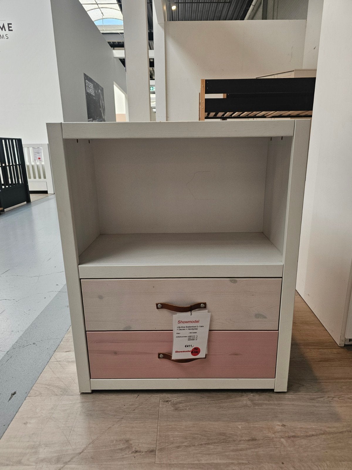Lifetime boekenkast 2-vaks, met 2 lades, wit/roze, Ophalen, Zo goed als nieuw, Met plank(en)