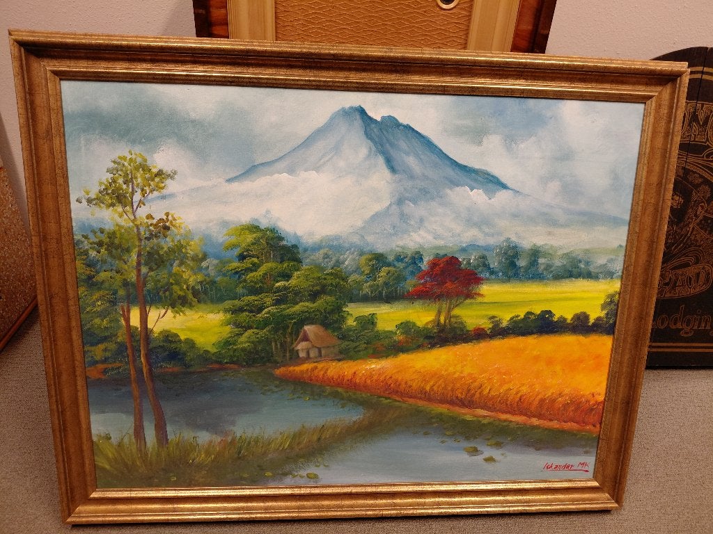 Schilderij Indisch landschap., Ophalen, Origineel werk, Landschap