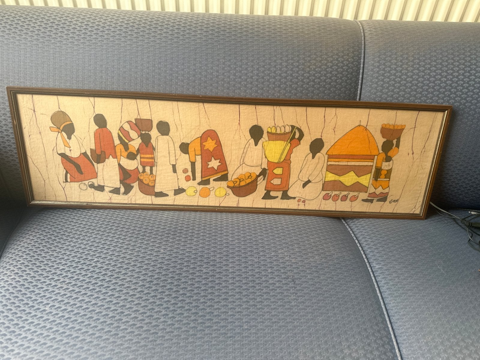 Afrikaans Batik Schilderij - Marktscène, Ophalen, Afrika, Handgemaakt, Meerkleurig