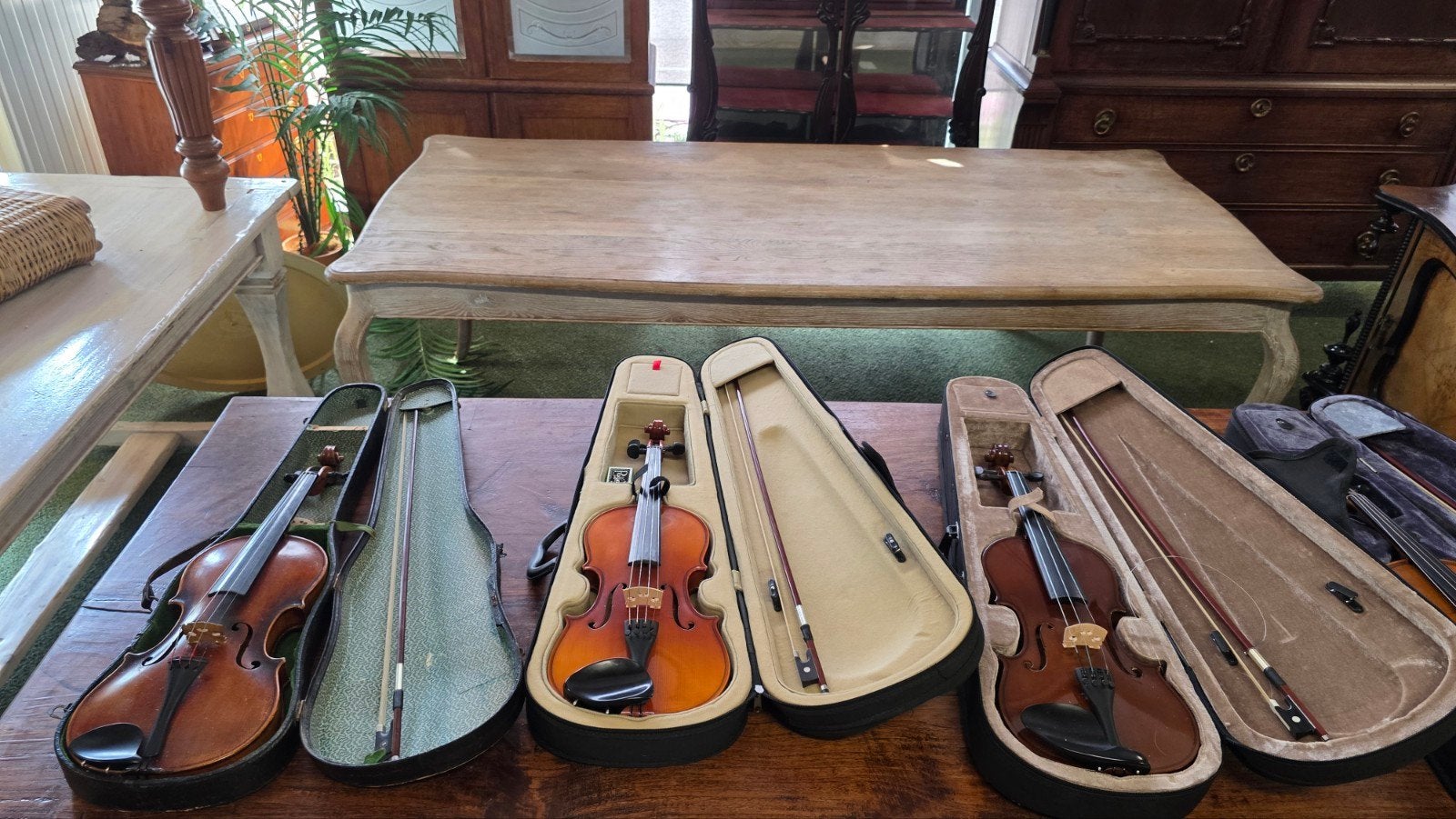 4 violen in koffer, Muziek en Instrumenten, Ophalen, Zo goed als nieuw, 4/4-viool