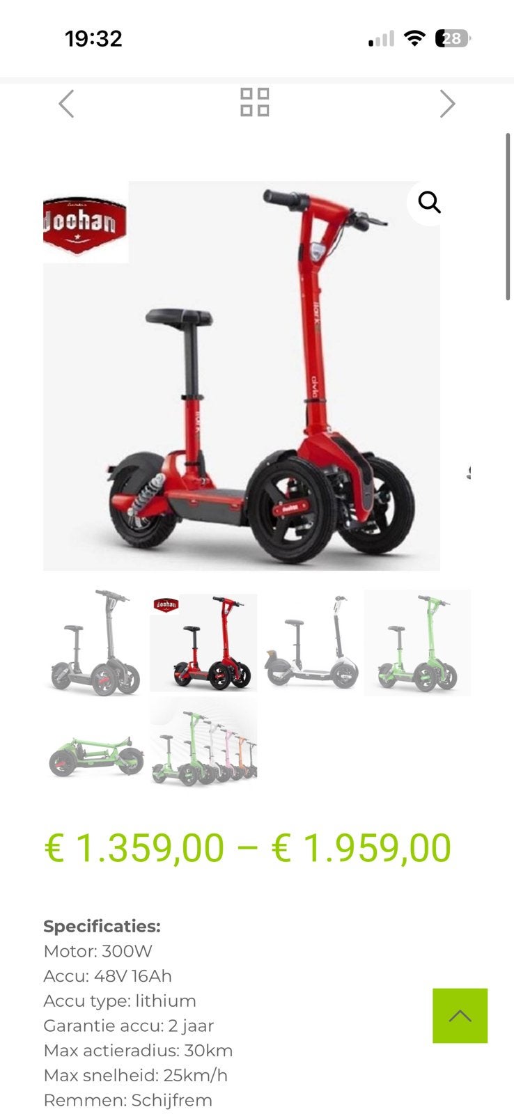 Doohan ilark scooter step compleet weinig km, Ophalen, Nieuw, Elektrische step (E-scooter)