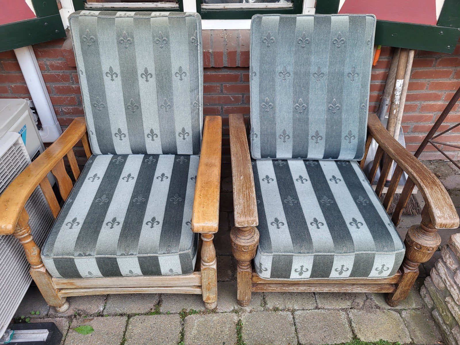 Vintage Rookstoelen met gestreepte bekleding, Ophalen of Verzenden
