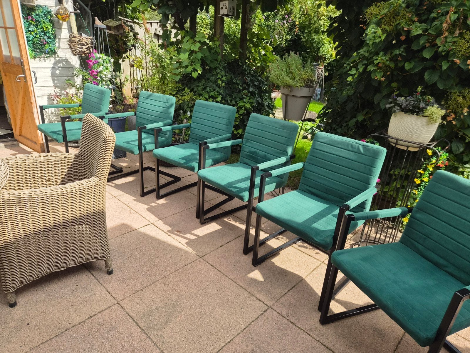 Set van 6 groene eetkamerstoelen met armleuningen, Ophalen, Modern, Comfortabel, Gebruikt, Overige kleuren