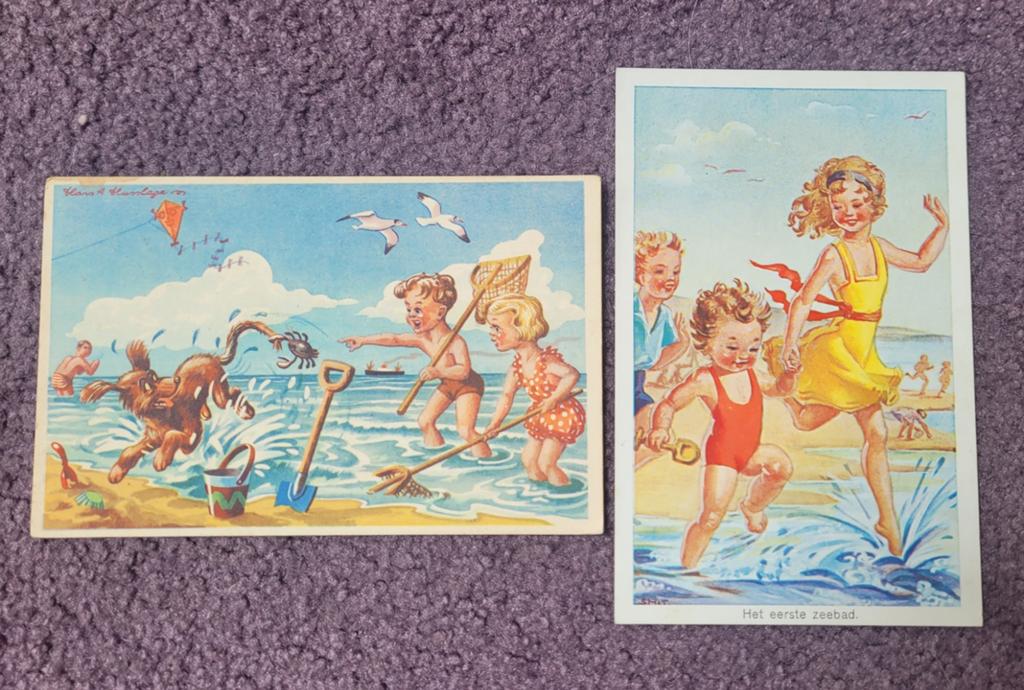 Oude ansichtkaarten "Kinderpret strand", Verzamelen, Ansichtkaarten | Nederland, Ophalen of Verzenden, 1940 tot 1960