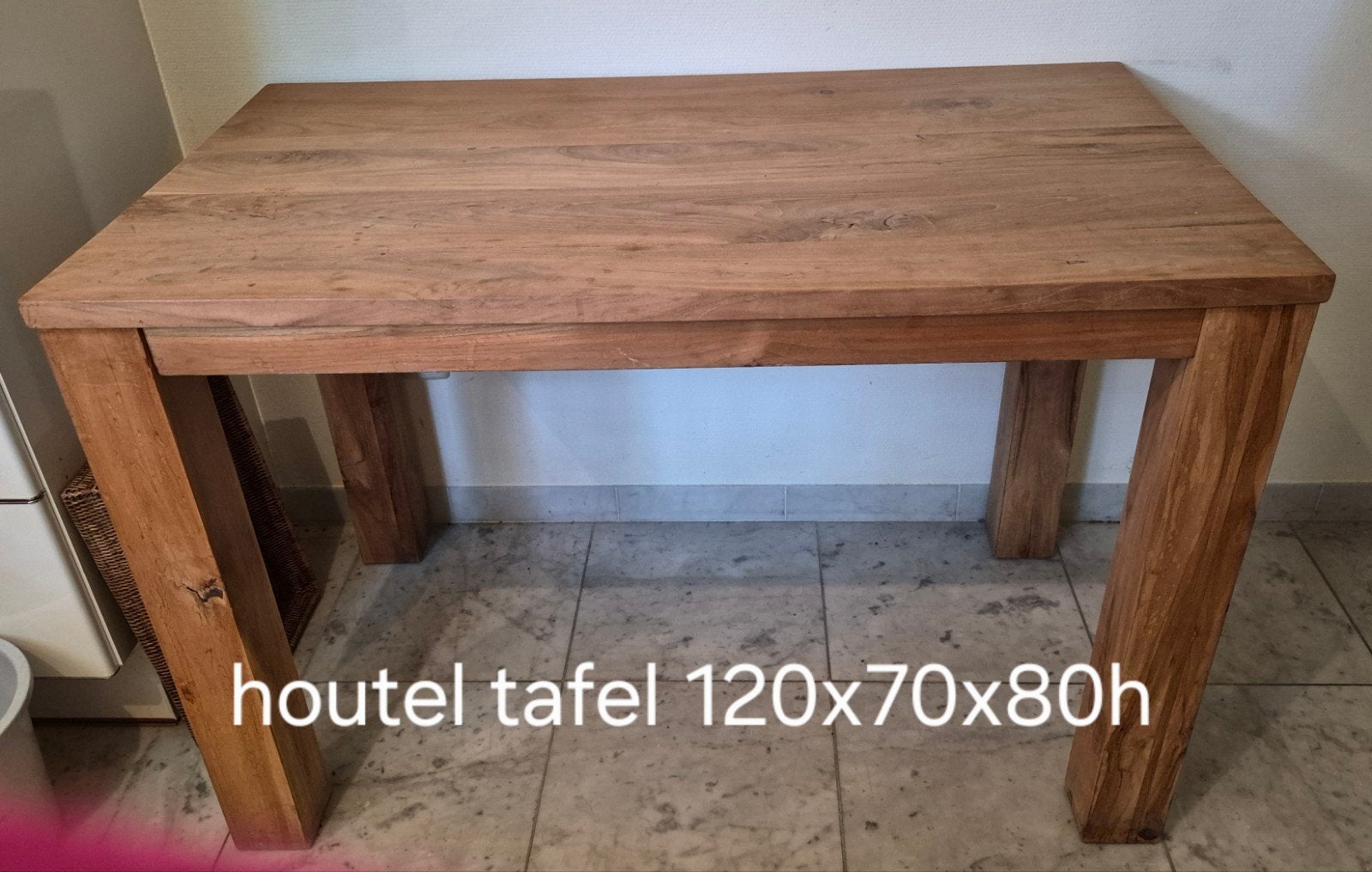 Houten tafel 120x70x80 cm, Ophalen, 100 tot 150 cm, Zo goed als nieuw, Rechthoekig