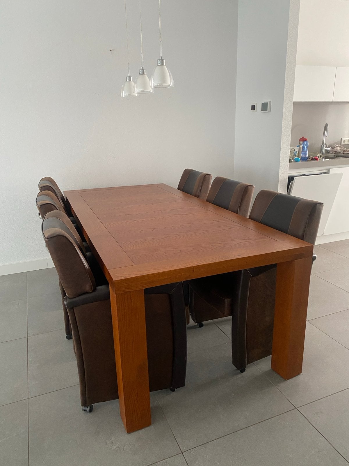 Eikenhouten eettafel met 6 stoelen, Huis en Inrichting, Gebruikt, Eikenhout, 200 cm of meer, Vijf personen of meer