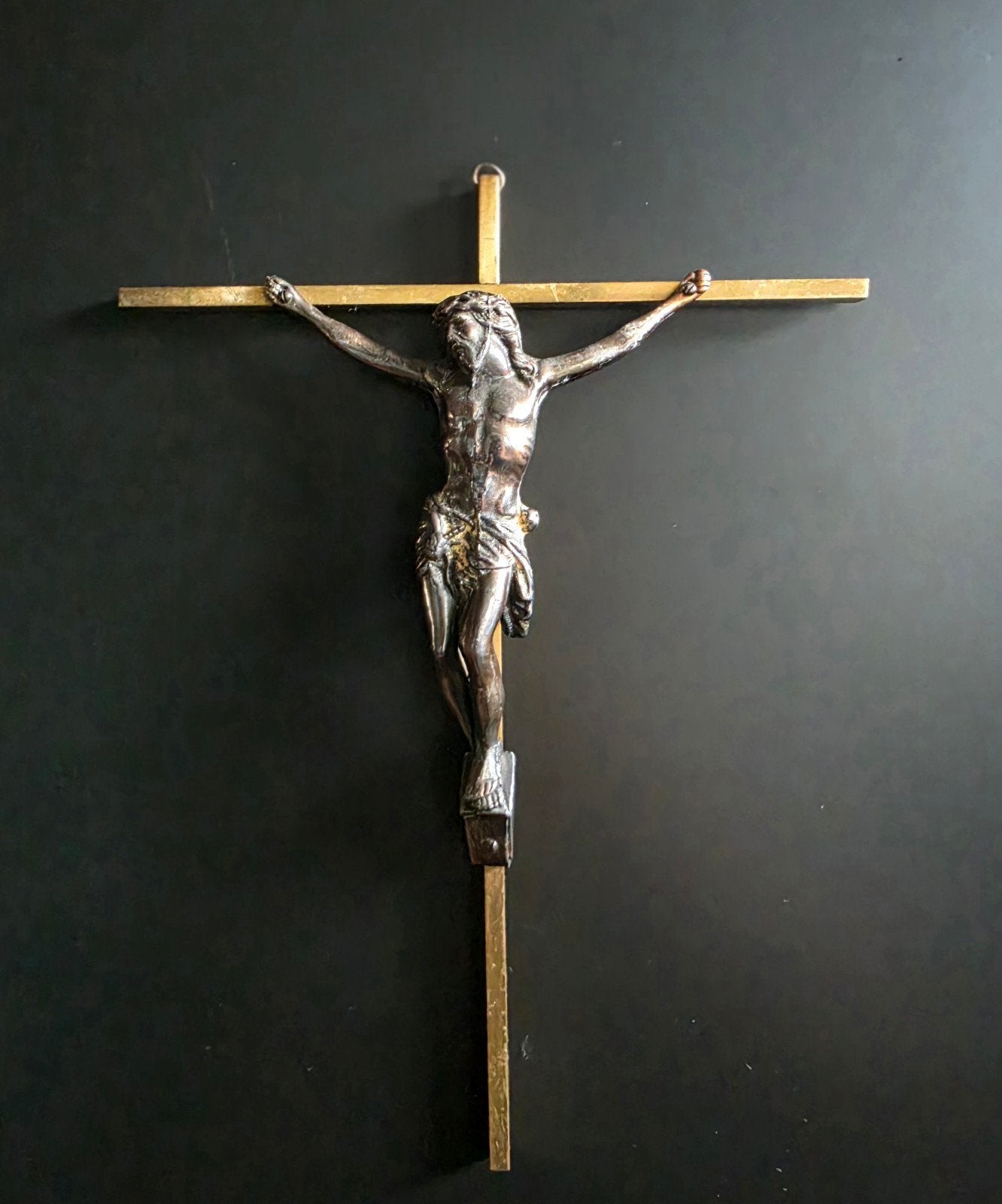 Antiek bronzen crucifix met Christusbeeld, Antiek en Kunst, Ophalen of Verzenden