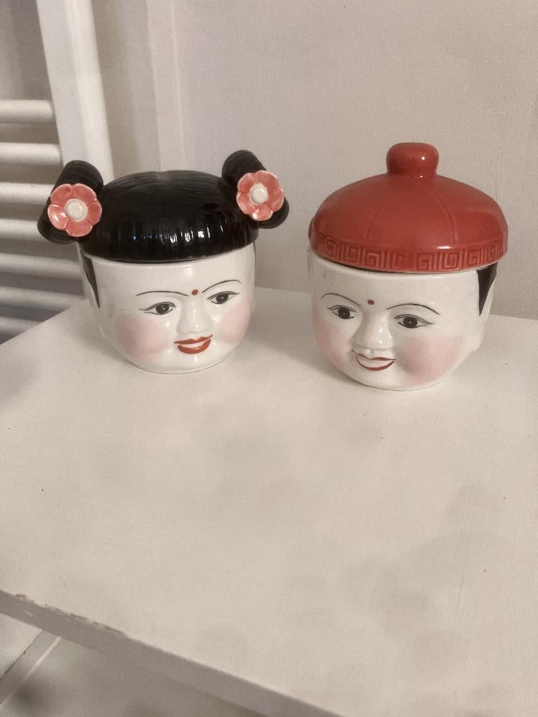 Vintage servies ontworpen als Aziatisch meisje en jongen, Overige typen, Ophalen of Verzenden, Zo goed als nieuw, Overige stijlen