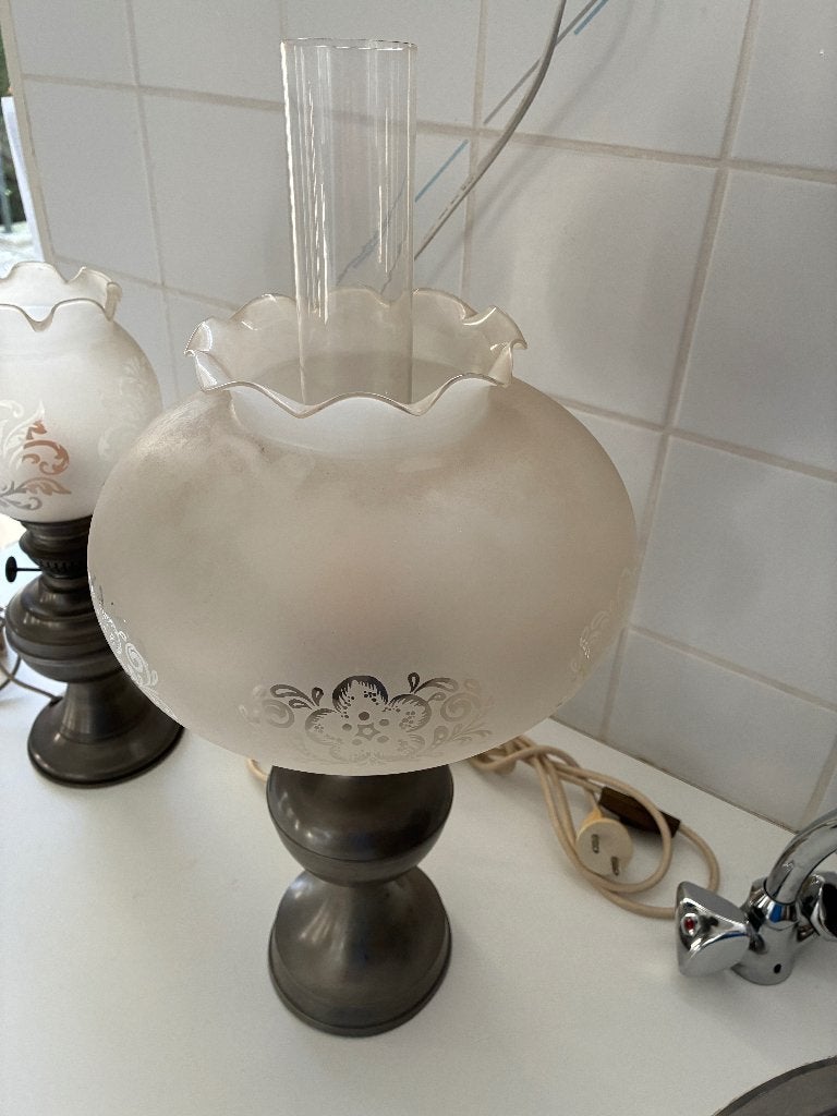 Te koop 2x een tinnen lamp, Ophalen