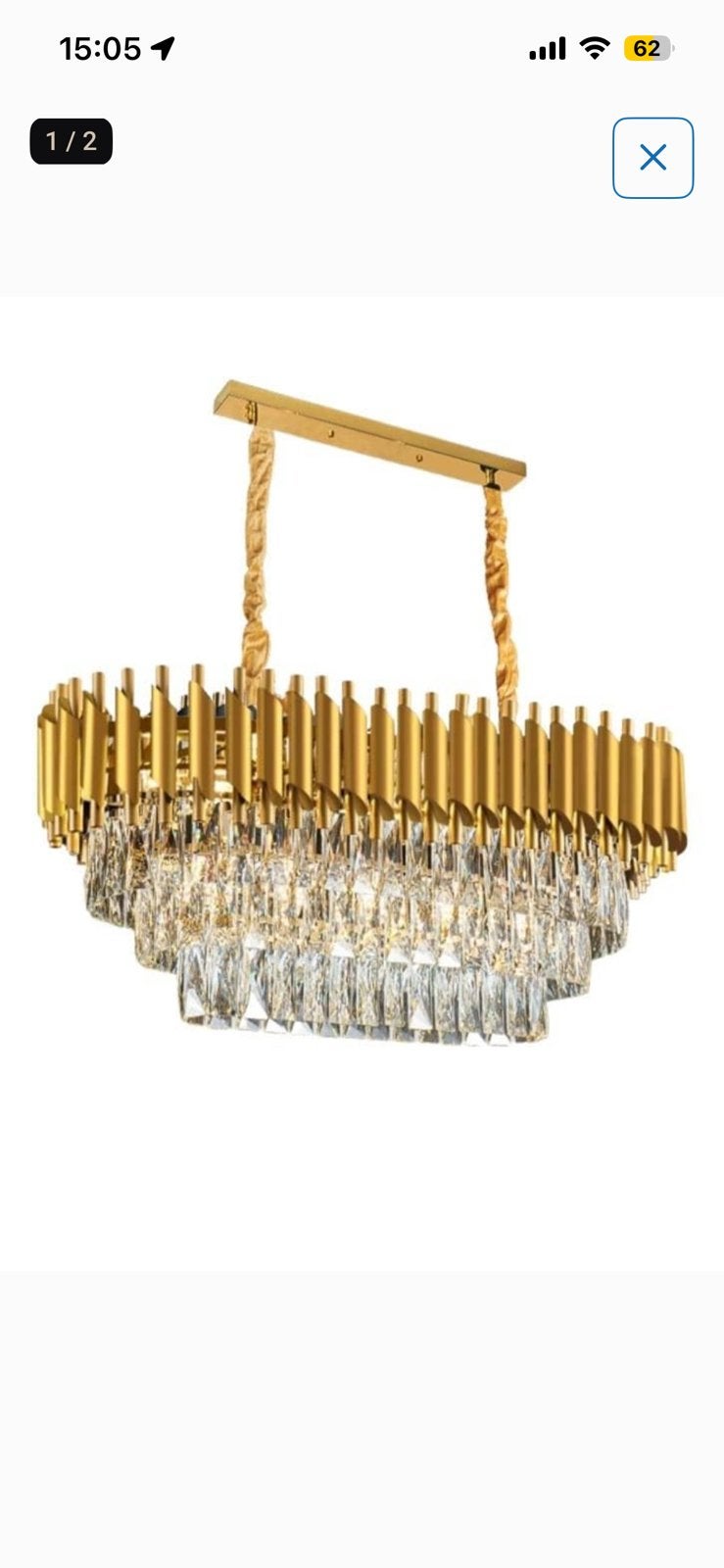 Gouden lange kroonluchter, Ophalen of Verzenden, Zo goed als nieuw