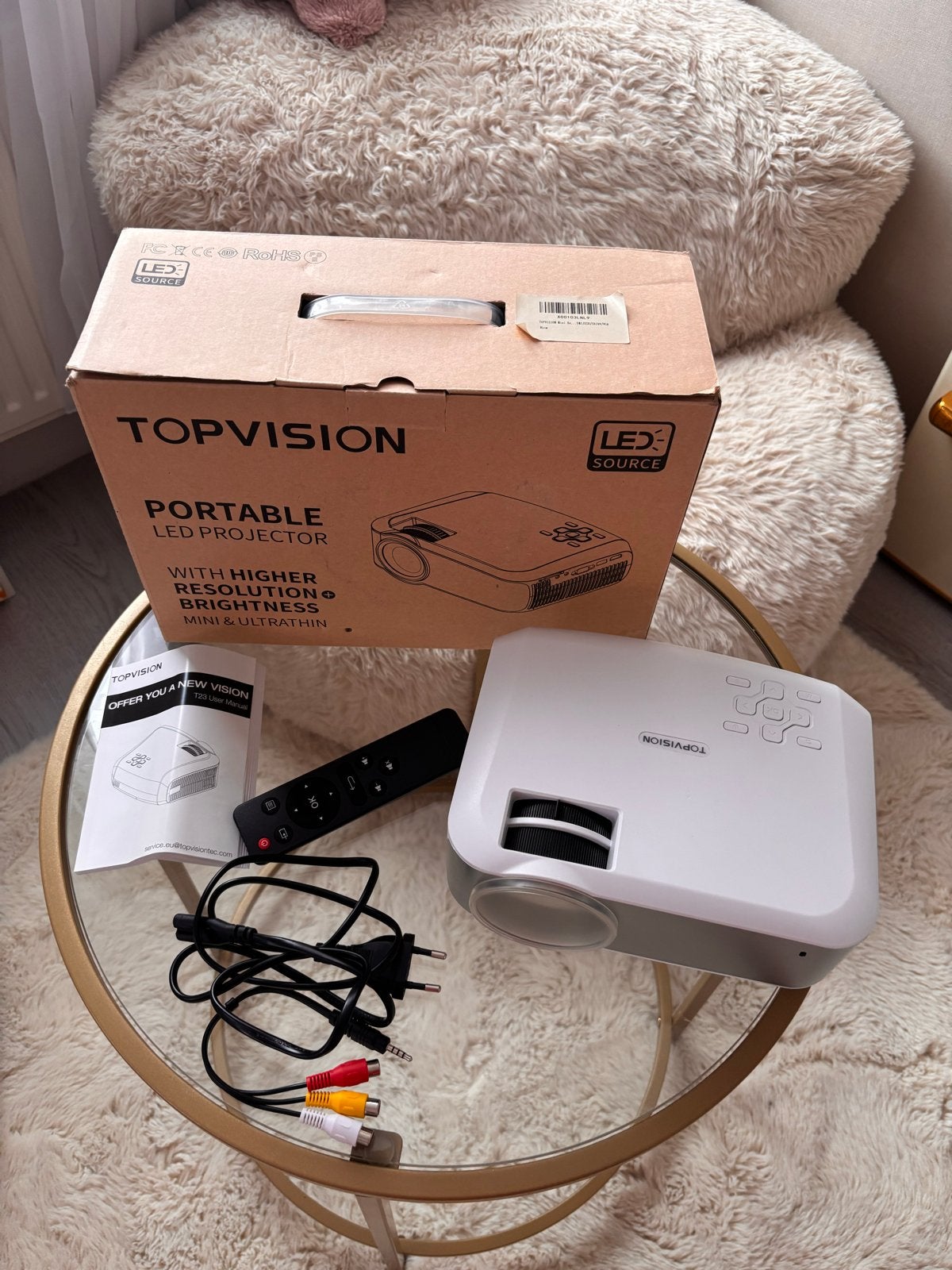TOPVISION Draagbare LED Projector - Mini & Ultradun, Ophalen, Zo goed als nieuw, LED, Overige resoluties