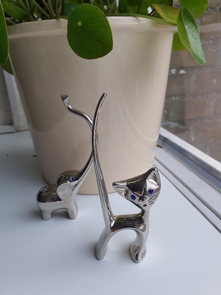 Vintage ringhouder set kat olifant zilverkleurig jaren 70, Ophalen of Verzenden