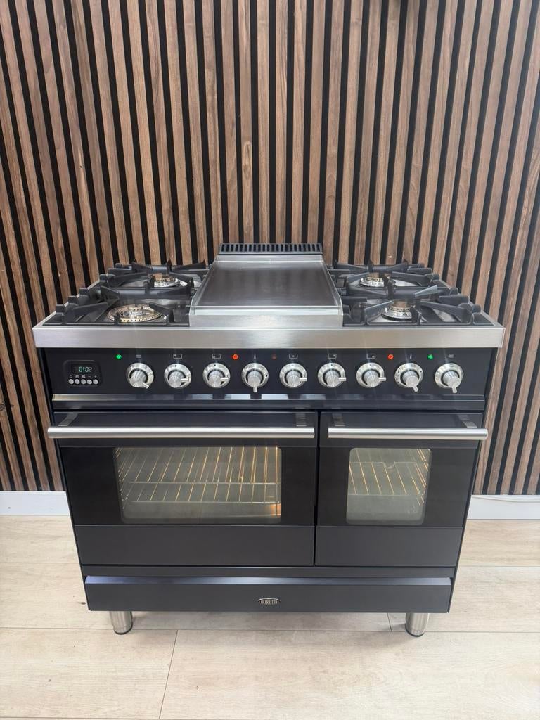 Luxe Antraciet Rvs Boretti Fornuis 90 cm (Gratis bezorgen), 5258sh, 60 cm of meer, Ophalen of Verzenden, Zo goed als nieuw