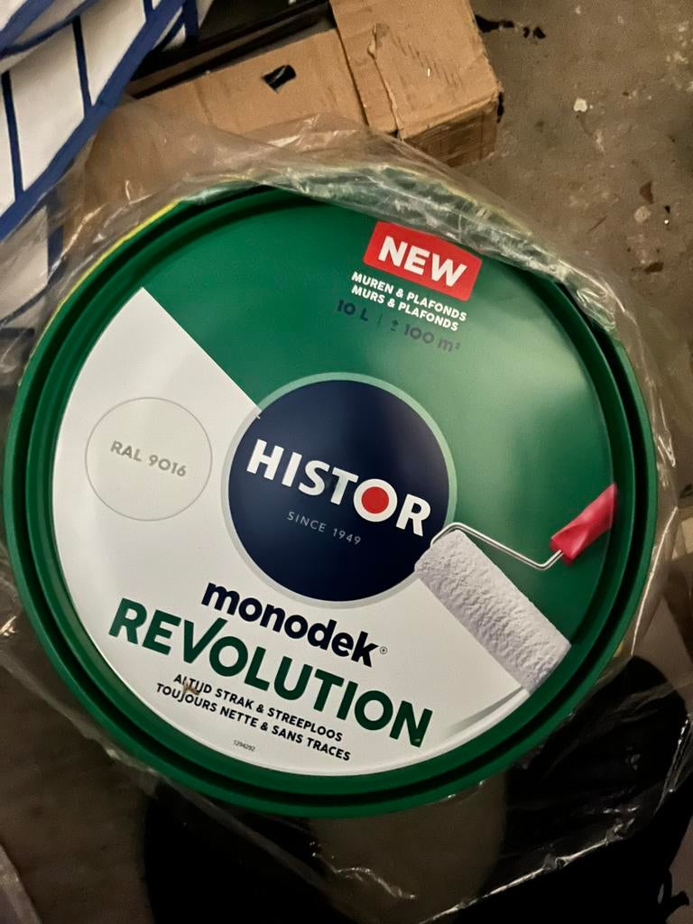 Histor Monodek Revolution Muurverf RAL 9016 - 10 Liter, 5 tot 10 liter, Wit, Nieuw, Ophalen of Verzenden