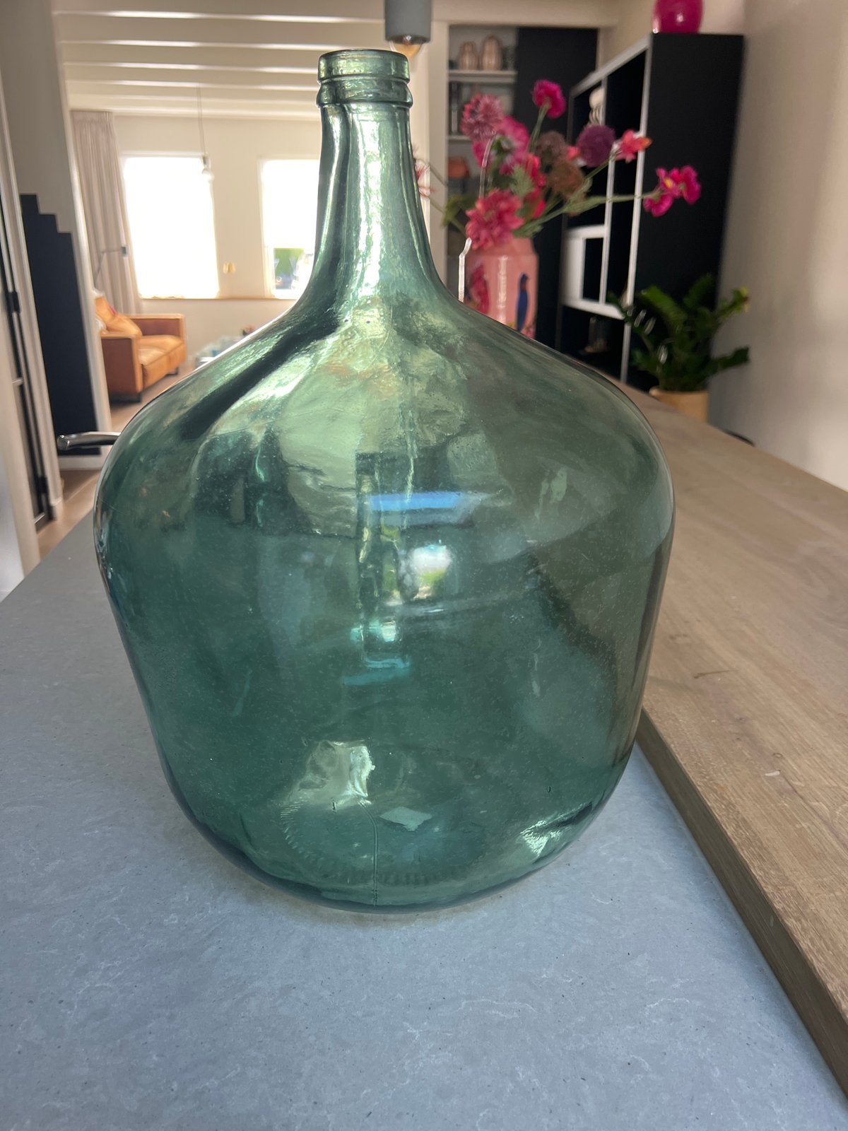 Grote HKliving Glazen Fles/Vaas - Groen, Huis en Inrichting, Ophalen of Verzenden, Zo goed als nieuw, Groen, Glas