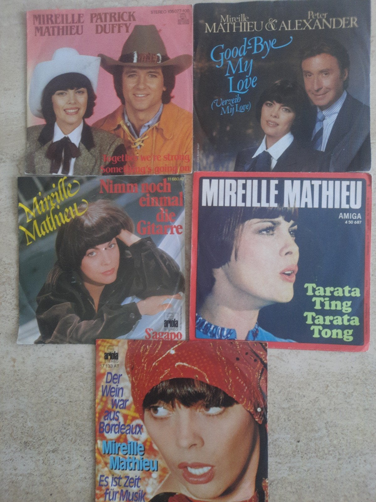 5x vinyl singels van Mireille Mathieu, Ophalen of Verzenden, Zo goed als nieuw, Nederlandstalig