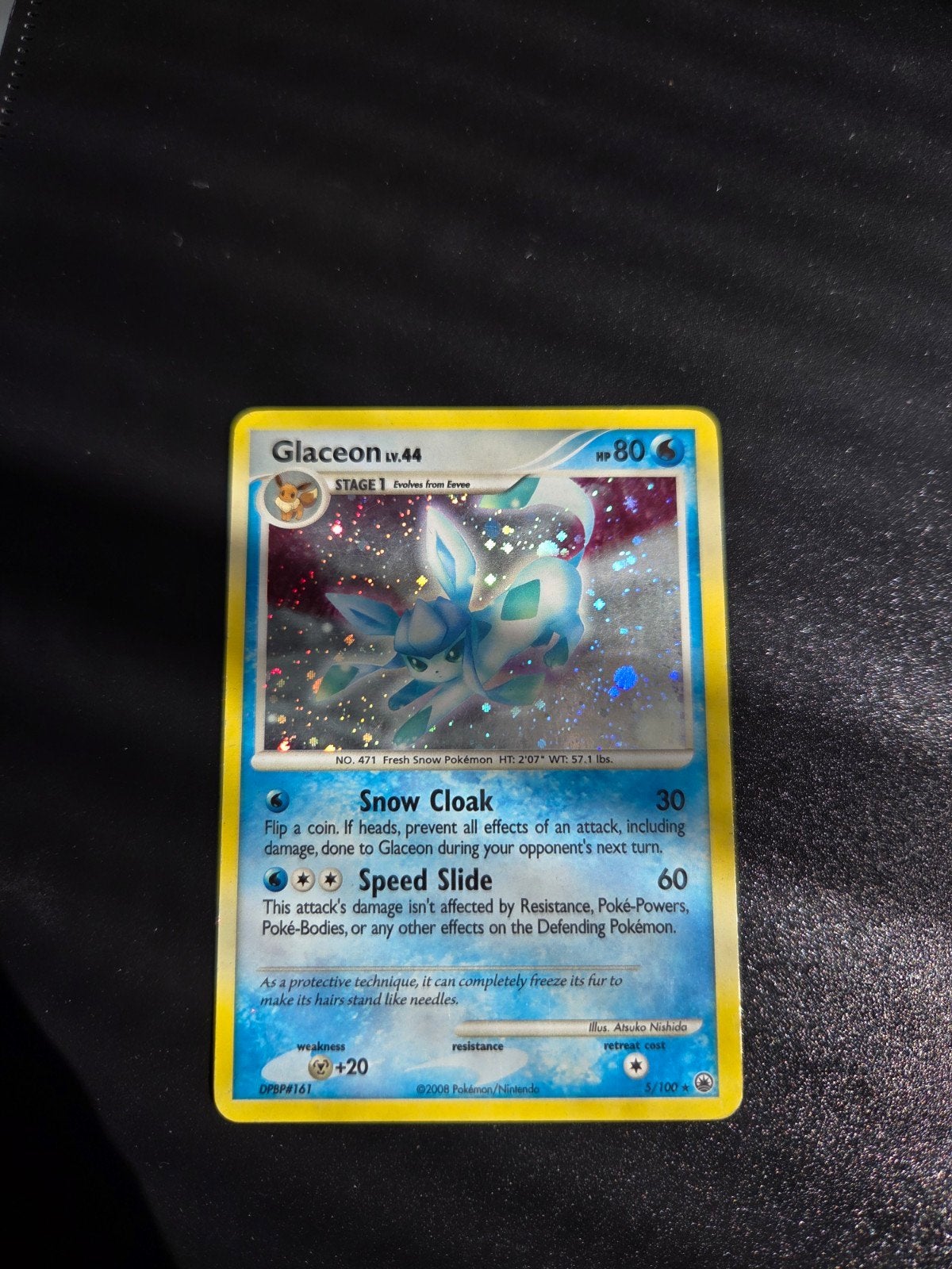 Glaceon 5/100 Pokemon Majestic Dawn holo, Ophalen of Verzenden, Zo goed als nieuw, Booster, Foil