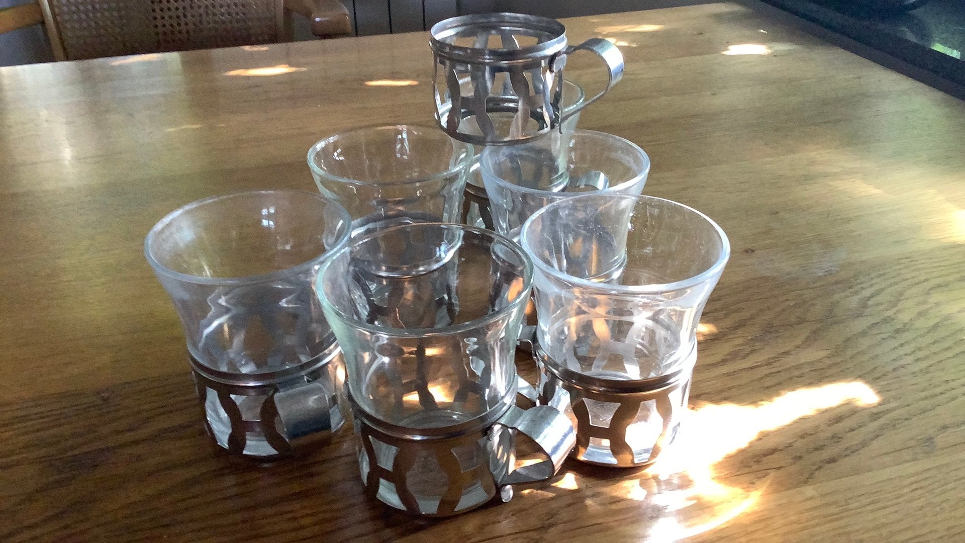 6 gave Theeglazen Duralex met 7 roestvrij stalen houders, Ophalen, Glas of Glazen, Gebruikt, Overige merken