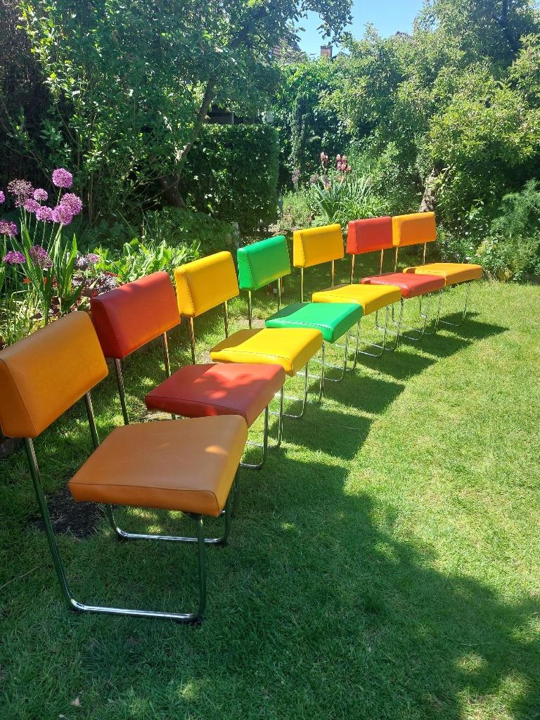 vintage eetkamer stoelen, Ophalen, Gebruikt, Overige kleuren, Vijf, Zes of meer stoelen