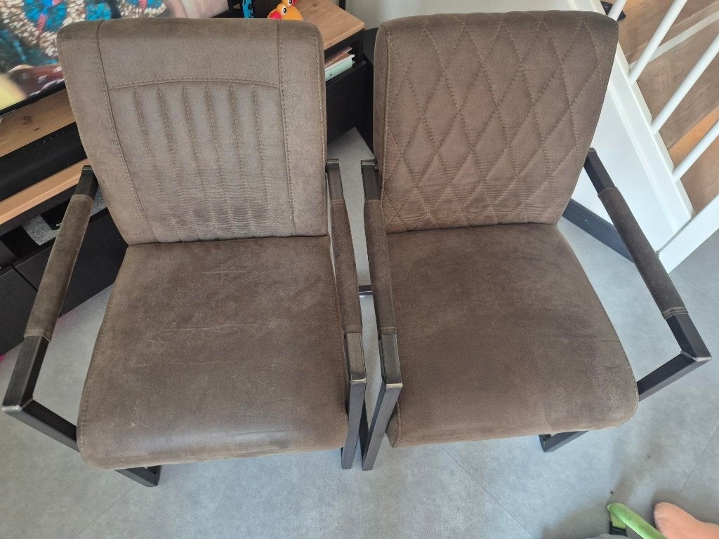 Eetkamerstoelen (5 stuks), Huis en Inrichting, Stoelen, Ophalen, Gebruikt, Leer, Grijs