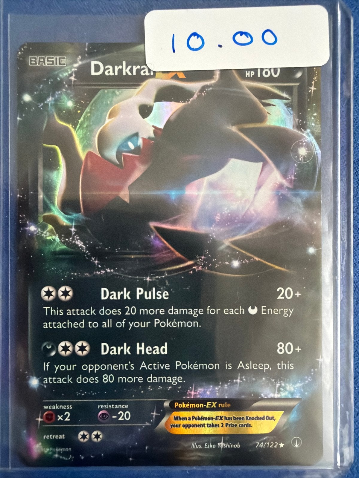 Darkrai EX Pokémon Kaart 74/122 - Zeldzaam en Krachtig, Ophalen of Verzenden, Zo goed als nieuw, Losse kaart, Foil