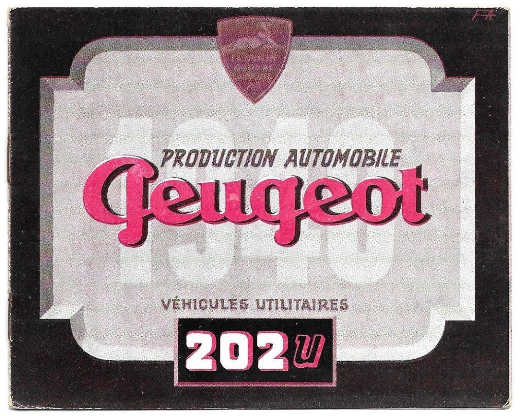 Peugeot 202 U brochure folder, Verzenden, Zo goed als nieuw, Peugeot