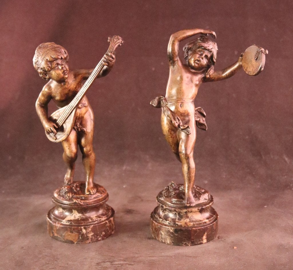 Paar 19e eeuwse bronzen putti, Antiek en Kunst, Ophalen of Verzenden