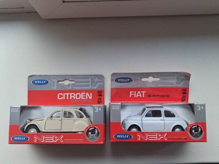 Welly NEX schaalmodel Fiat 500 en Citroën 2CV, Overige merken, Auto, 1:32 tot 1:50, Nieuw