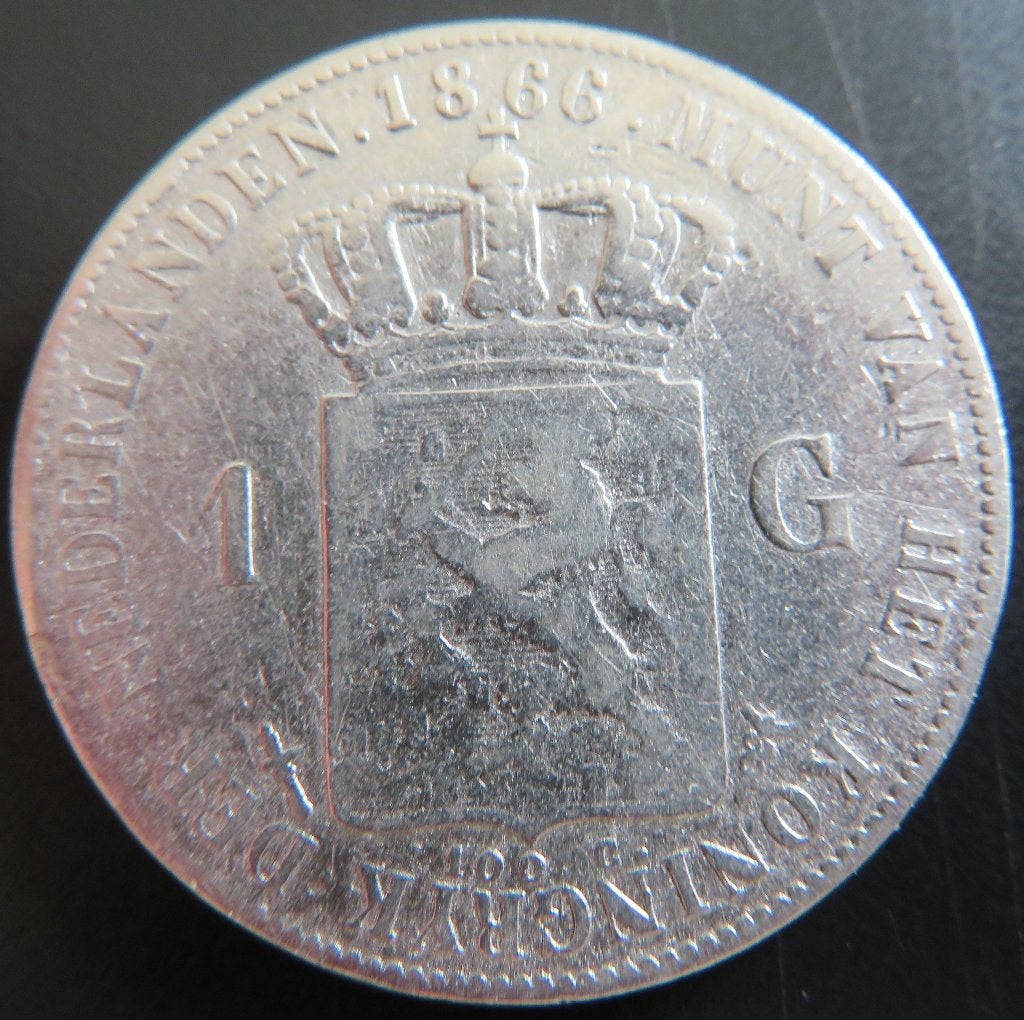 Gulden 1866, 1 gulden, Koning Willem III, Verzenden, Zilver