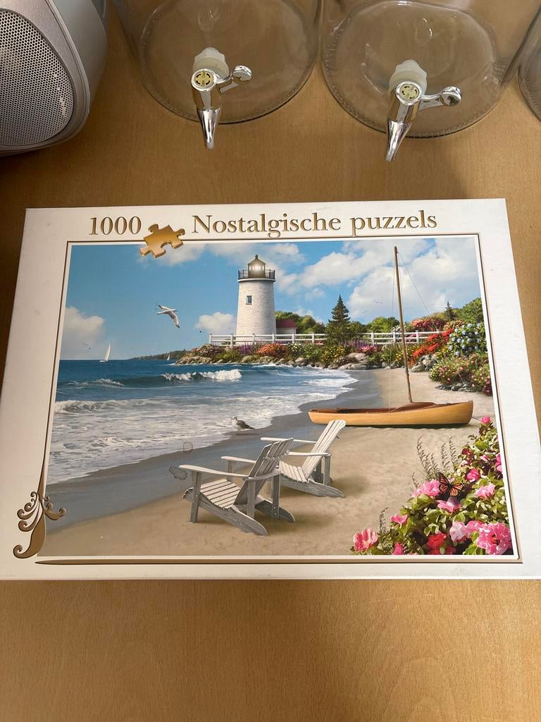 1000 stukjes Nostalgische Puzzel met Vuurtoren, Ophalen of Verzenden, 500 t/m 1500 stukjes, Gebruikt, Legpuzzel