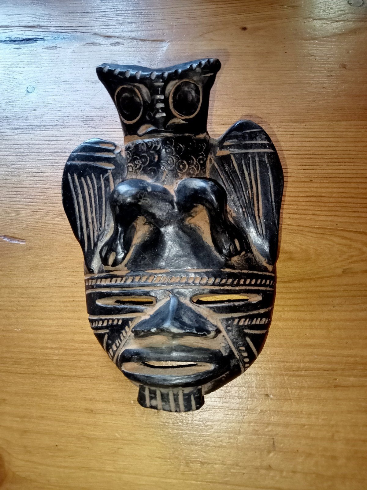Zeer mooi precolumbiaanse volkskunst wandmasker, Overige herkomsten, Ophalen of Verzenden, 15 cm, Natuurlijk materiaal